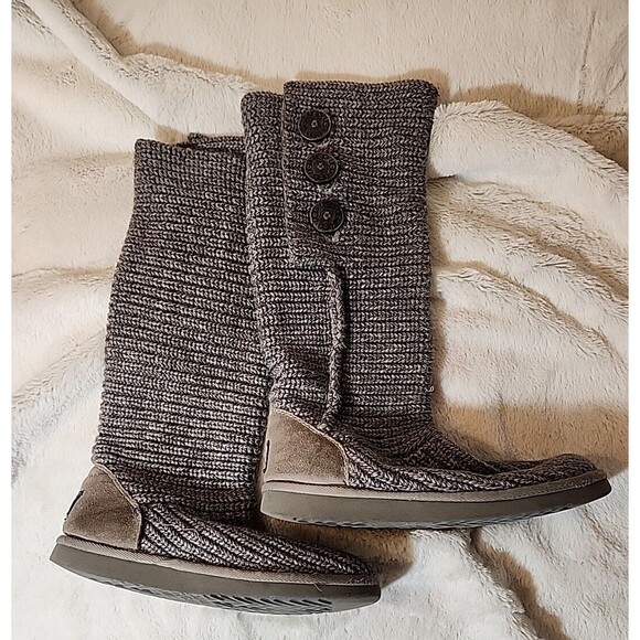 UGG Womens Shoes Boots Classic Tall Cardy Knit Gray Slip On‎ Flats US Size 7 M - Picture 2 of 8